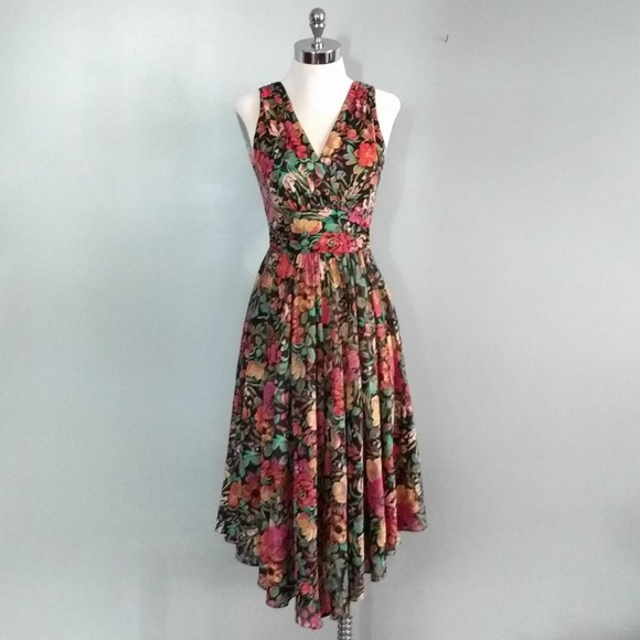 Vintage 70s floral dress with asymmetrical hem xs - Picture 1 of 6